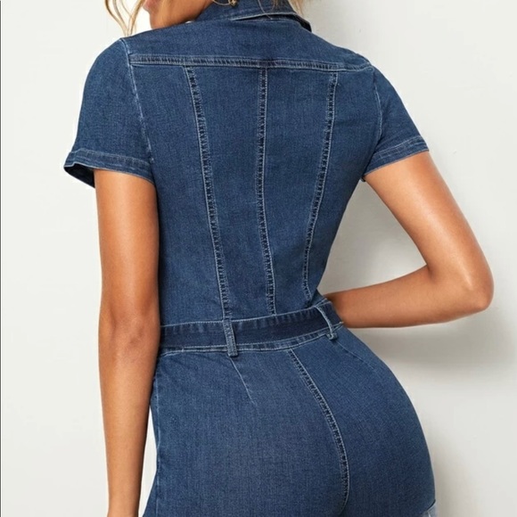 Jean Zip Up Casual Romper Summer - Picture 3 of 3